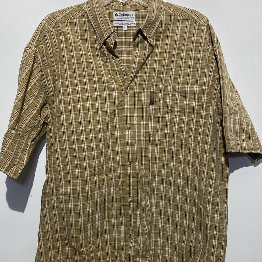 Columbia Men's Brown Plaid Collared Short Sleeves Button-Down Shirts Size Large